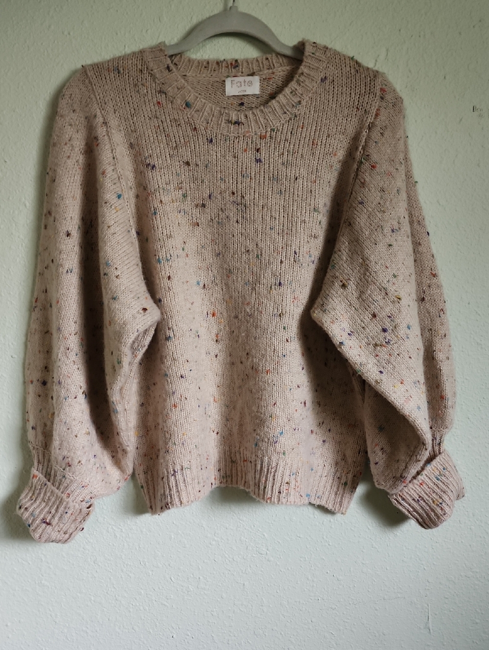 Fate Cream Speckled Knit Sweater with Multicolor Flecks